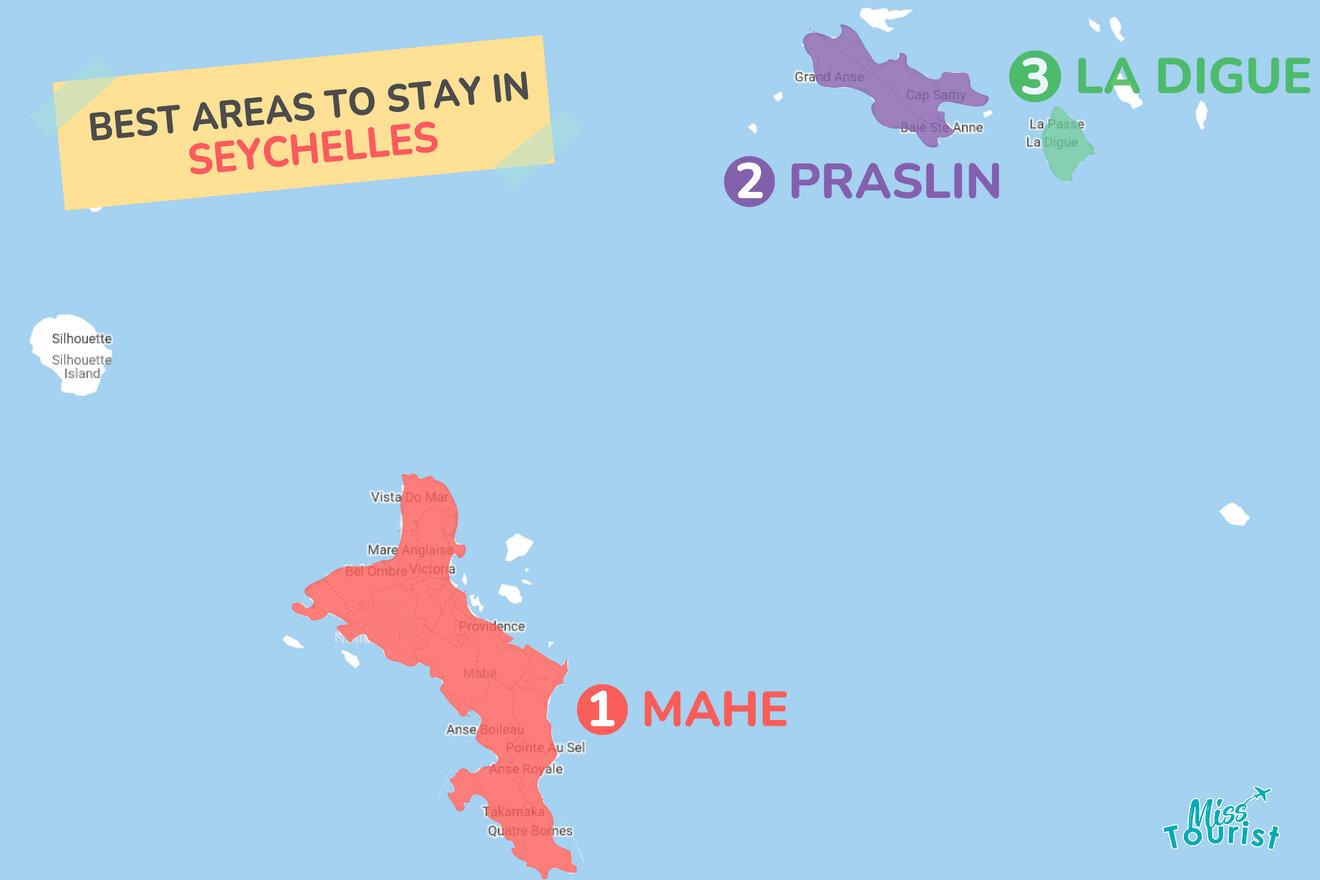 Map of best places to stay on Seychelles